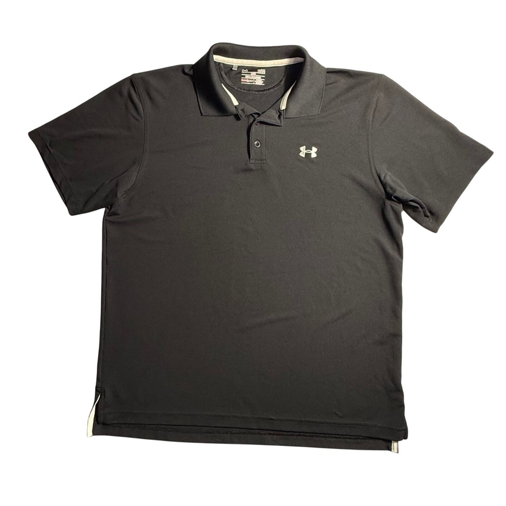 Under Armour Mens HeatGear Loose Fit Polo Shirt Black Short Sleeve Large-2264